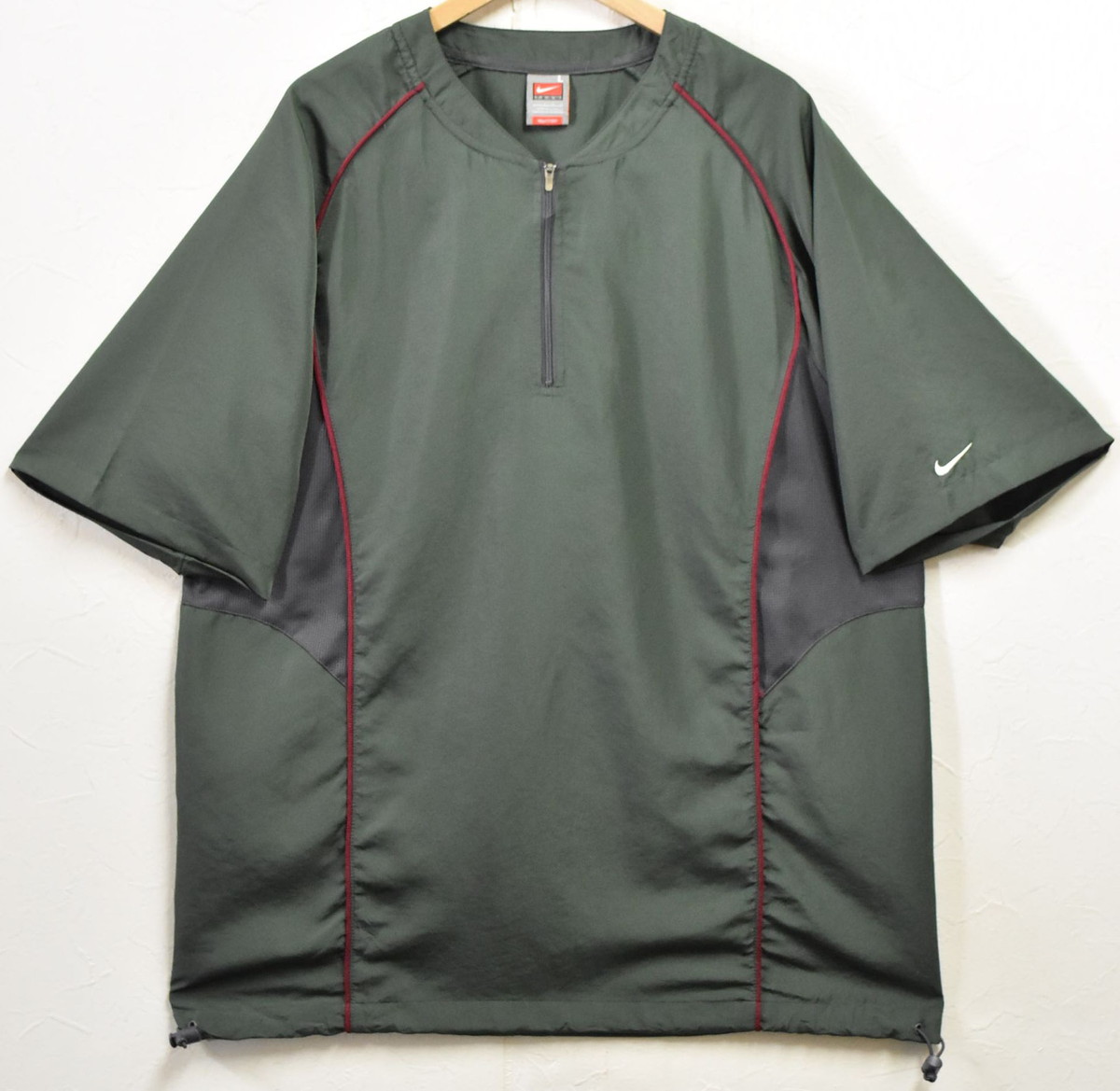 【ビッグ大きさ】NIKE ナイキ FITDRI 半袖 ハーフジップ ティーシャツ ナイロン上衣 薄っぺら カットソー 薄墨色系×ボルドーワイン伝達ルート メンズ2XL好いかげんに【中古】▼