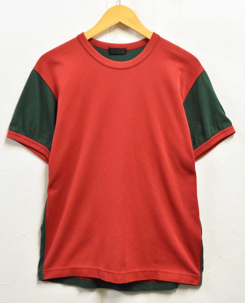 日本製 COMME des GARCONS HOMME PLUS コム・デ・ギャルソン オム プリュス 半袖Tシャツ レッド×ダークグリーン メンズS相当【中古】▼