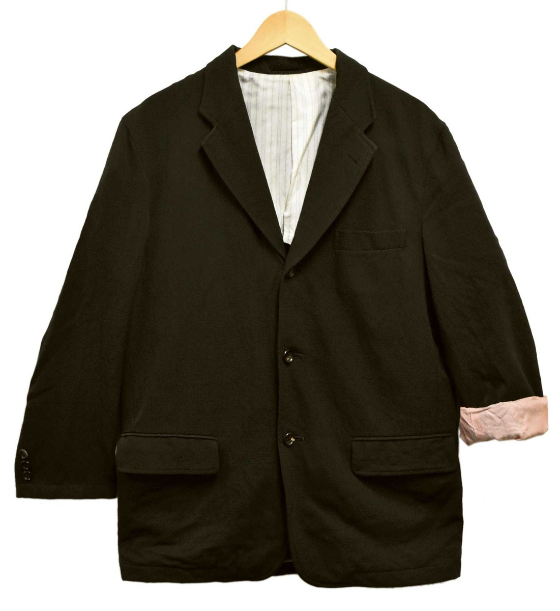 2000年代 日本製 COMME des GARCONS HOMME コム・デ・ギャルソン オム ウール テーラードジャケットスタイル 3つボタンジャケット ブラック×裏地ストライプ柄 メンズS【中古】▼|古着雑貨ペンギントリッパー