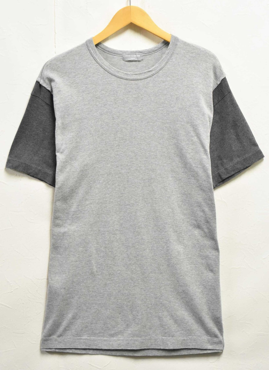 ヴィンテージ 日本製 1990年代 COMME des GARCONS HOMME コム・デ・ギャルソン オム コットン 半袖Tシャツ ライトグレー×チャコールグレー メンズL相当【中古】▼