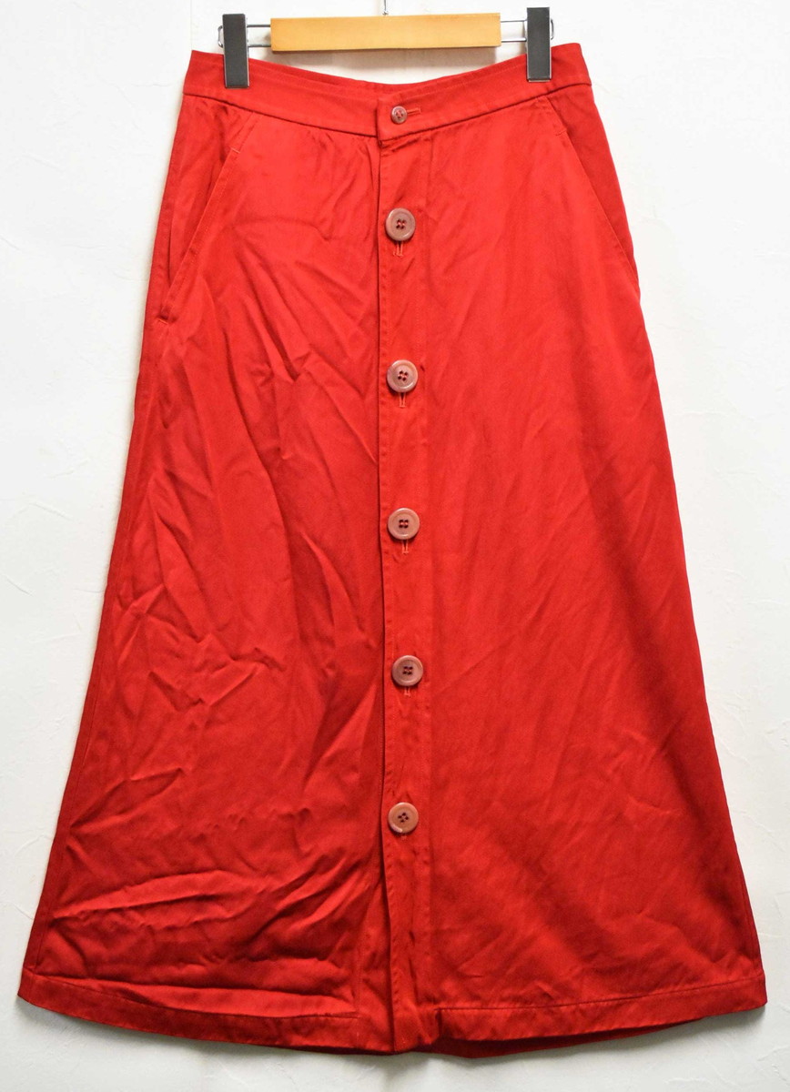 ヴィンテージ 1990年代 日本製 COMME des GARCONS コム・デ・ギャルソン フロントボタン ロング丈 スカート マキシ丈 レッド レディースM【中古】▼｜古着雑貨ペンギントリッパー