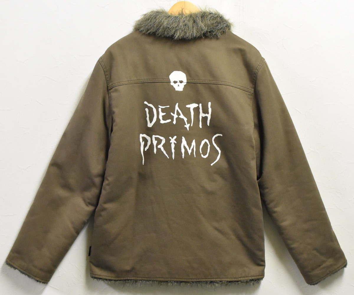 【ビッグサイズ】DEVILOCK デビロック コットンジャケット スカルプリント 内側ファー カーキ メンズXL【中古】▼｜古着雑貨ペンギントリッパー
