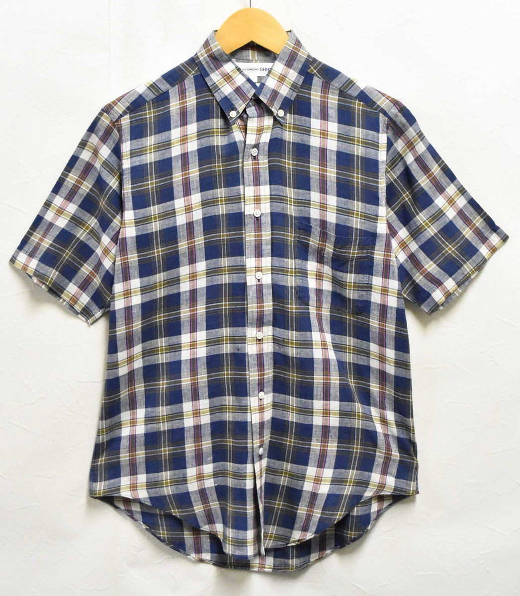 フランス共和国製 COMME des GARCONS SHIRT コム・デ・ギャルソン プルオーバー 名取り草落ち込む 半袖プルオーバー  米国海軍系 照合のしるし柄 メンズS【中古】▼