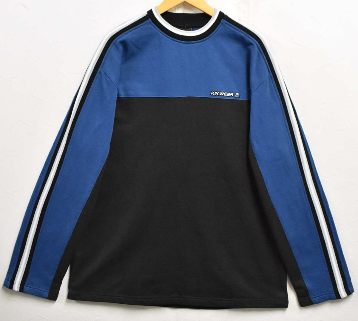 【デッド買い溜める】ヴィンテージ 1990年月日 USA製 KIKWEAR 蹴りつける御召しもの ティーシャツ 流汗 青み系×黒いこと メンズL【新品】▼