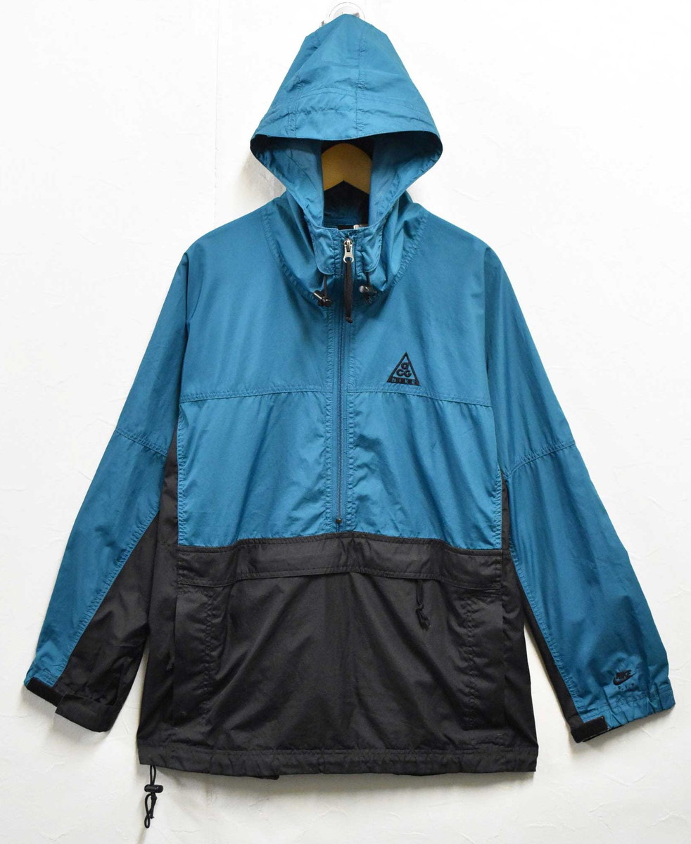 むねNike ACG ハーフジップ 90sナイロンジャケット 96年製 NIKE Half-Zip Nylon Pullover Jacket 黒緑 XL 90s