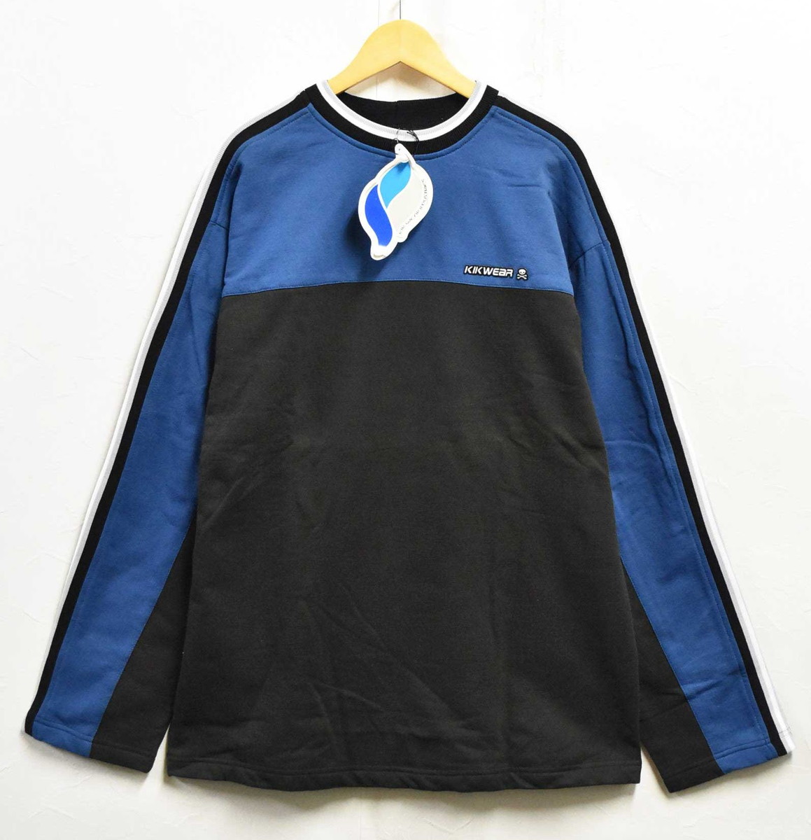 【デッド買い溜める】ヴィンテージ 1990年月日 USA製 KIKWEAR 蹴りつける御召しもの ティーシャツ 流汗 青み系×黒いこと メンズL【新品】▼