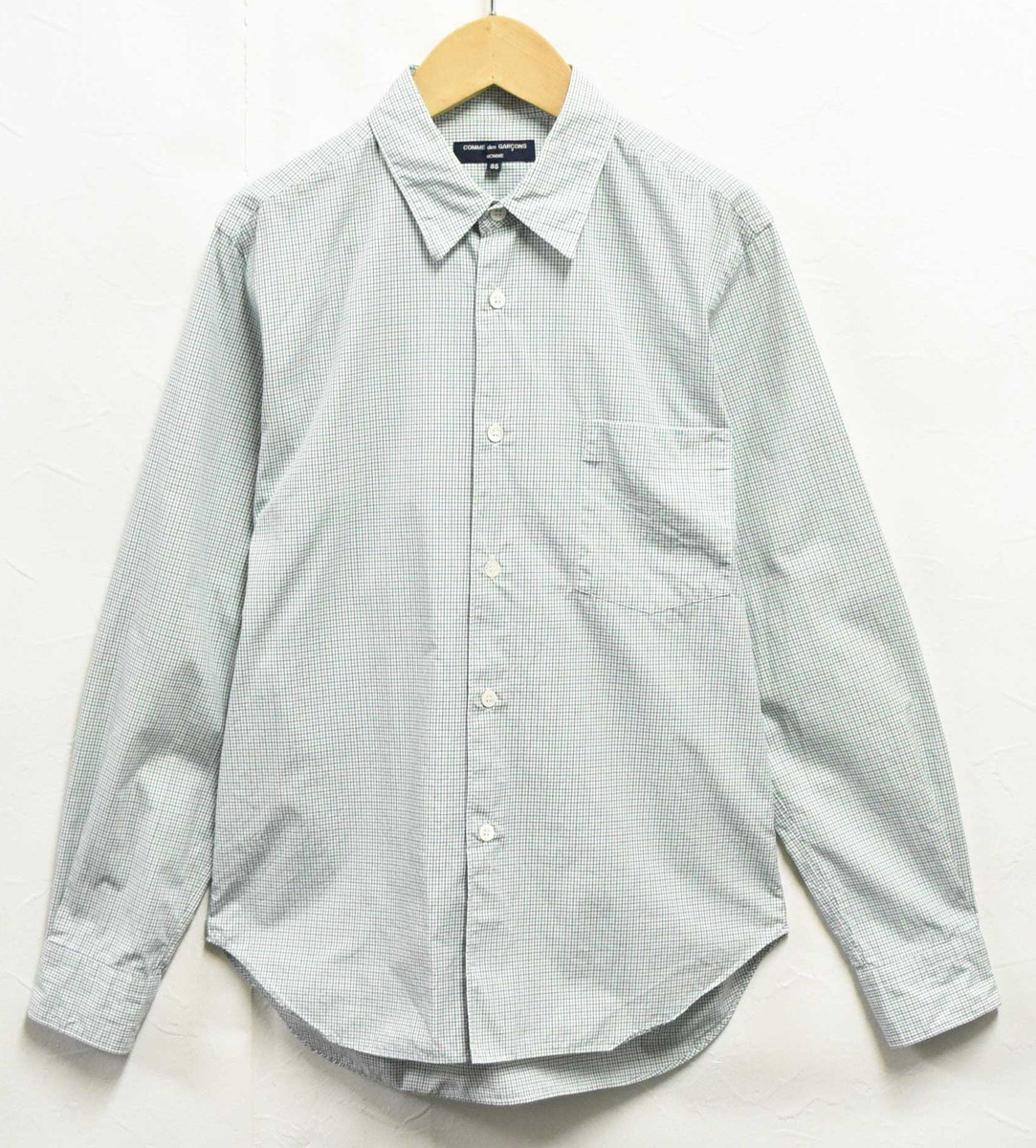 日本製 COMME des GARCONS HOMME コム・デ・ギャルソン オム 長袖シャツ グリーン×ホワイト×パープル チェック柄 メンズSS【中古】▼