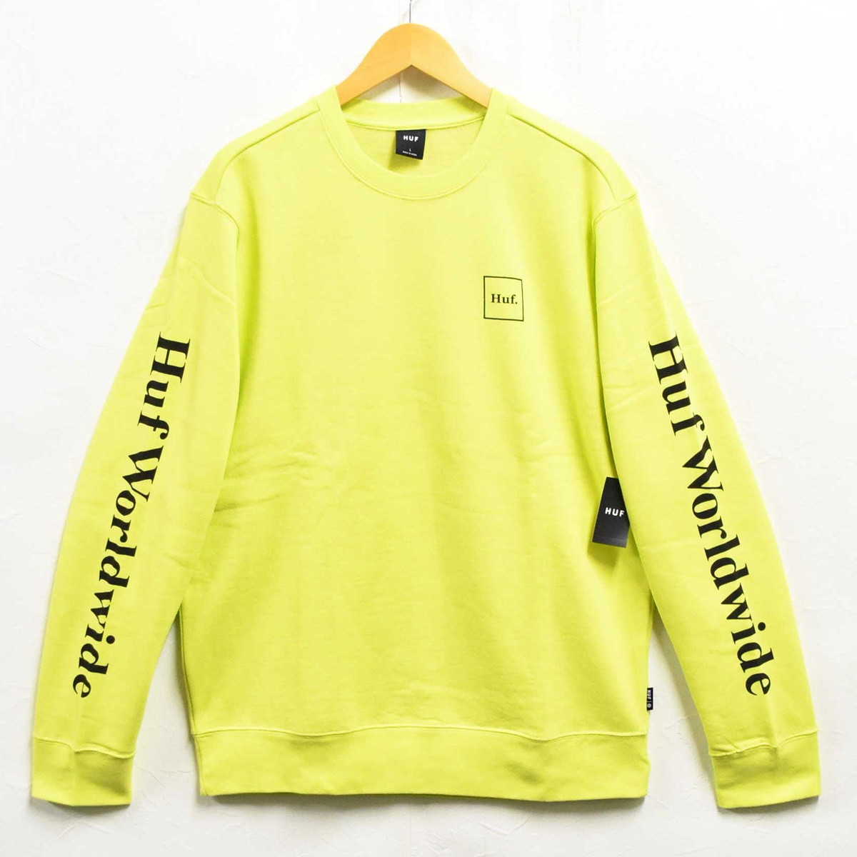 【未使用品】【展示試着品】HUF ハフ 長袖 プルオーバースウェット ライムイエロー メンズL【新品】▼ 7,245円