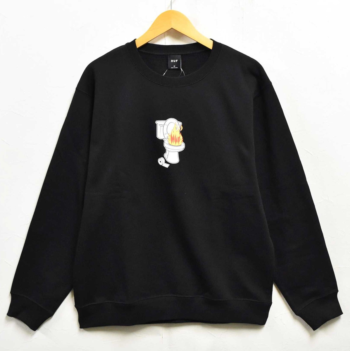 【未使用品】【展示試着品】HUF ハフ 長袖 プルオーバースウェット ブラック メンズM【新品】▼