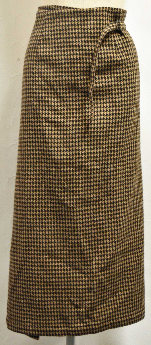 【AD2000】2000年代 日本製 tricot COMME des GARCONS トリコ コム・デ・ギャルソン ロング丈 巻きスカート ダークブラウン&times;ベージュ レディースM~L相当【中古】▼｜古着雑貨ペンギントリッパー