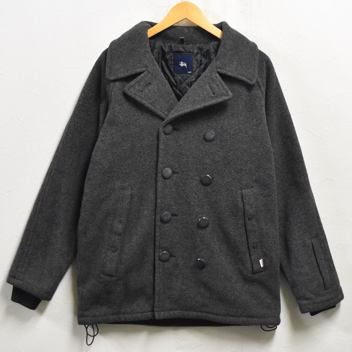 STUSSY ステューシー Pコート ピーコート ウール ダークグレー メンズM【中古】■｜古着雑貨ペンギントリッパー