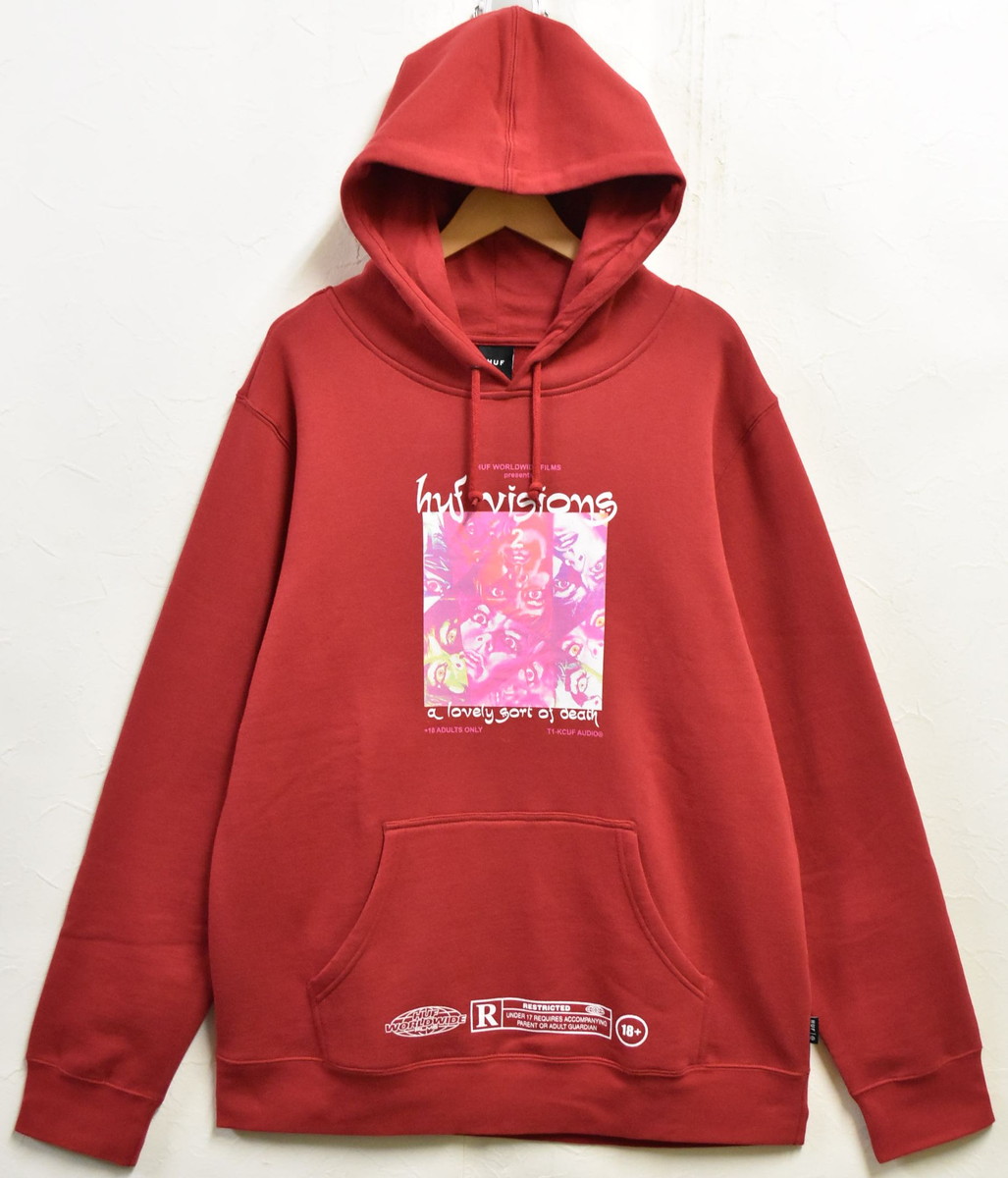 【アウトレット】【未使用品】【展示試着品】【ビッグサイズ】HUF ハフ 長袖 プルオーバースウェット パーカ フーディー レッド メンズXL【新品】▼