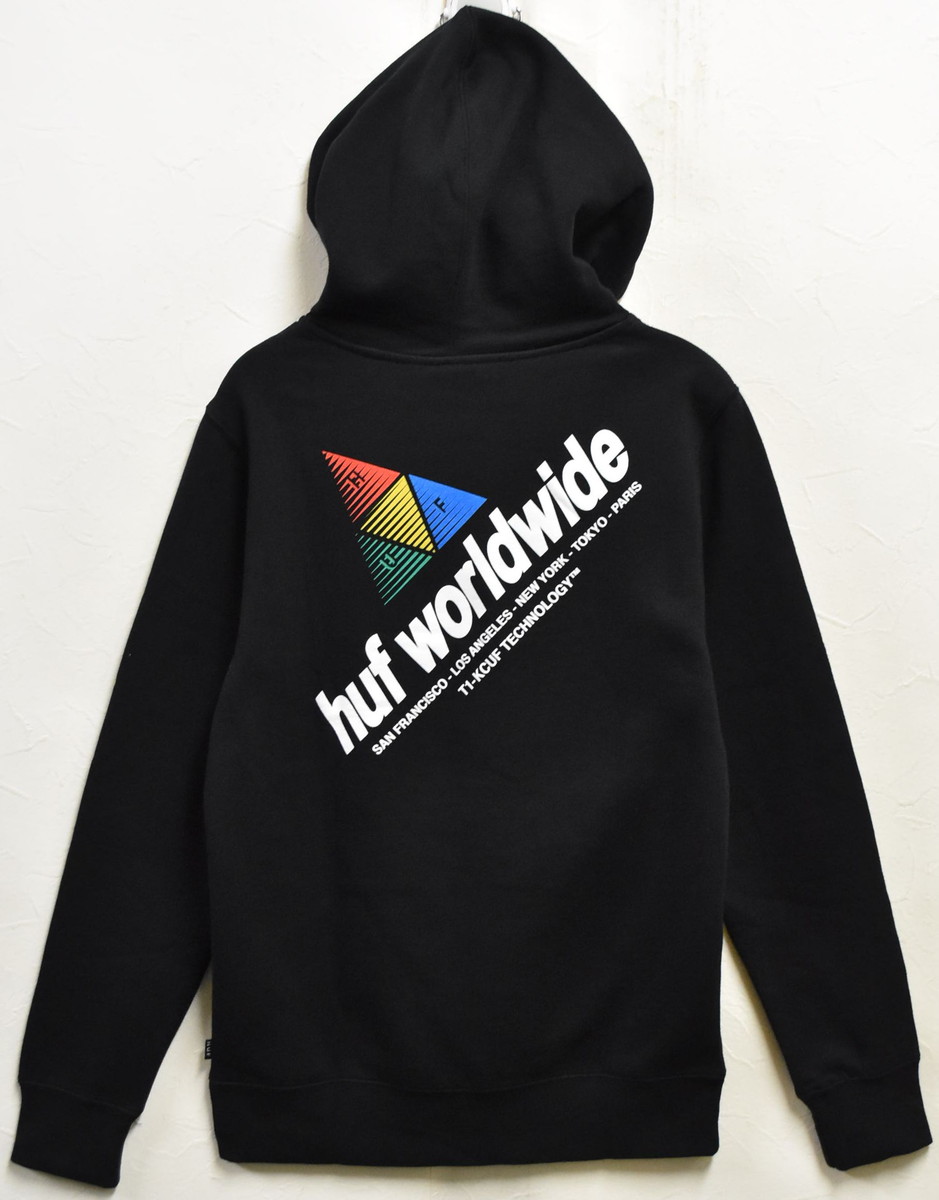 【アウトレット】【未使用品】【展示試着品】HUF ハフ 長袖 プルオーバースウェット パーカ フーディ ブラック メンズS【新品】▼