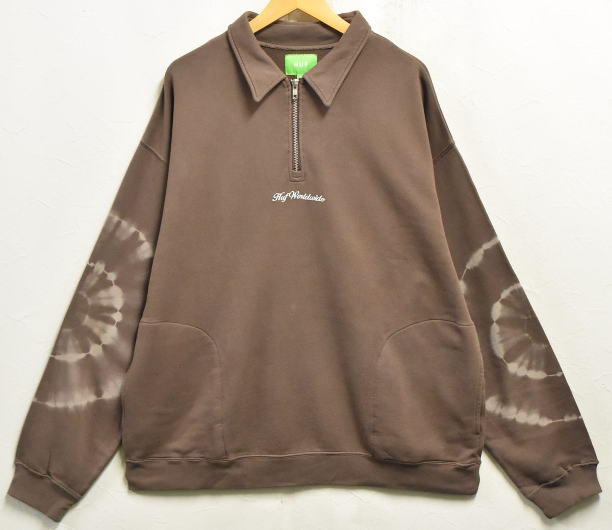 【逃げ口】【未当て嵌める品】【見せびらかす試着品】【ビッグ大きさ】HUF ハフ 長袖 ハーフジップスウェット 黒茶赤銅色 メンズXL【新品】▼