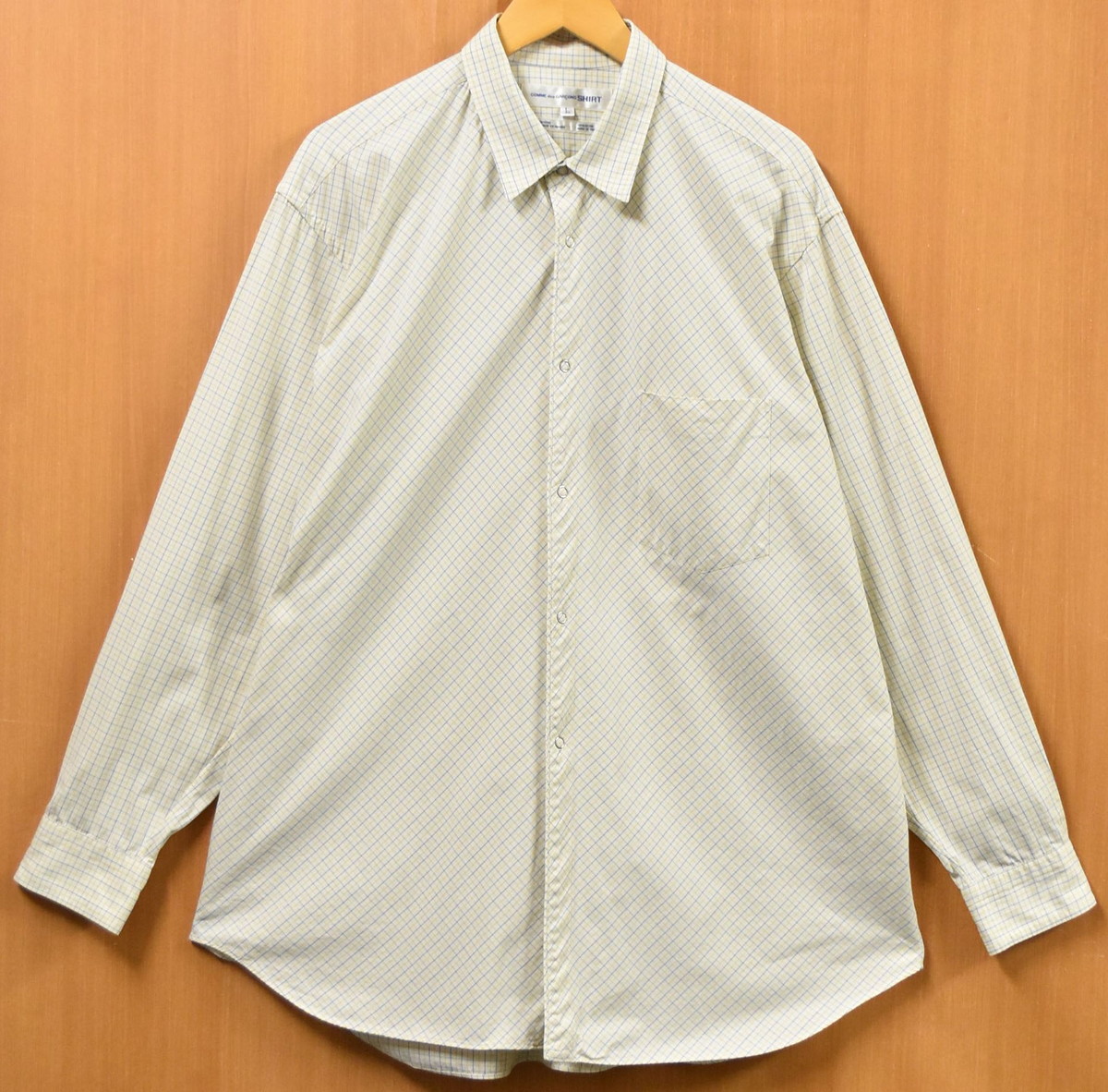 【ビッグ大きさ】ヴィンテージ 1990年月日 旧曳き船 COMME des GARCONS SHIRT コム・デ・ギャルソン プルオーバー 長袖プルオーバー スナップボタン 点火装置黄色系×洋芥子黄色×青碧 照合のしるし柄 メンズ2XL好いかげんに【中古】▼