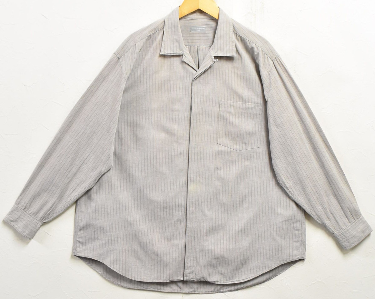 【ビッグサイズ】ヴィンテージ 1980年代~1990年代 COMME des GARCONS HOMME コム・デ・ギャルソン オム 開襟 長袖シャツ グレージュ系 ストライプ柄 メンズ2XL相当【中古】▼｜古着雑貨ペンギントリッパー 20,790円