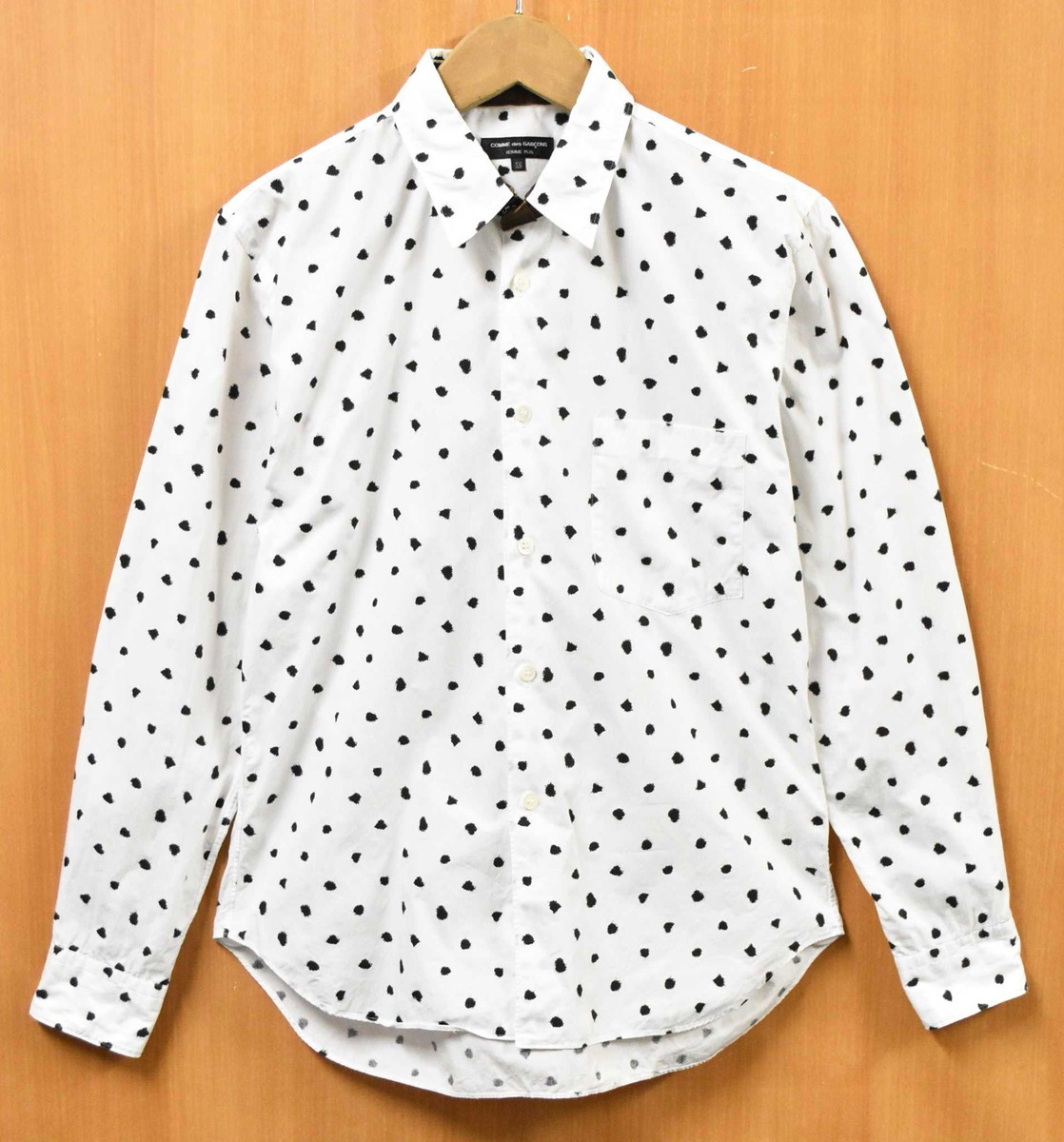 日本製 COMME des GARCONS HOMME PLUS コム・デ・ギャルソン オム プリュス 長袖シャツ コットン ホワイト×ブラック ドット柄 メンズS相当【中古】▼