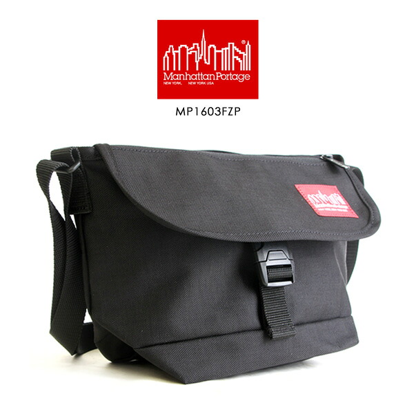 【送料無料】マンハッタンポーテージ MP1603FZP メッセンジャーバッグ レディース メンズ ブラック Nylon Messenger Bag Flap Zipper Pocket ManhattanPortage