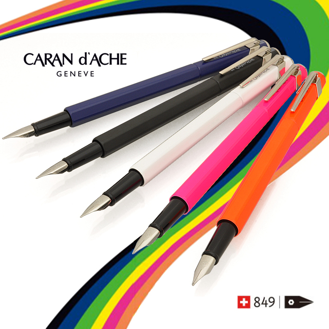 【 万年筆 名入れ 】カランダッシュ CARAND'ACHE　万年筆　849コレクション 【 849 高級 高級万年筆 ブラック/ホワイト/ブルー/蛍光イエロー/蛍光ピンク/蛍光オレンジ/蛍光グリーン プレゼント】 (6500)