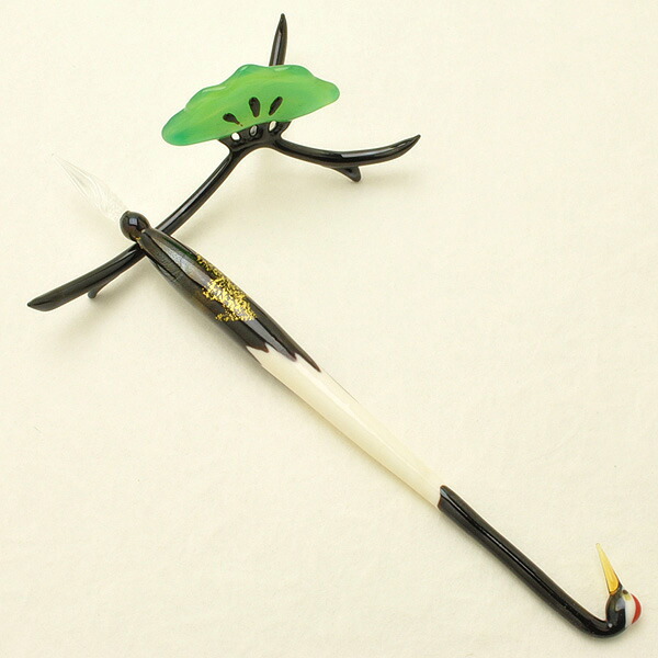 即日発送 ガラスペンセット 日本製 池原 敬 ガラスペン＋ペン置きセット ツル/松 TSURU-SET ハンドメイド ガラスペンプレゼント 男性 女性 日本製 誕生日 人気 海外土産 きれい おしゃれ｜ペンハウス　万年筆・ボールペン