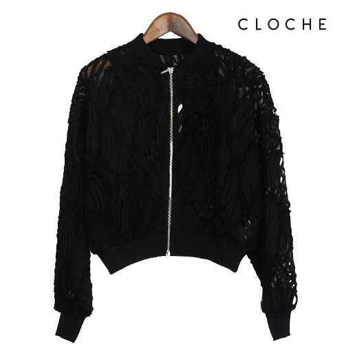 CLOCHE（クロッシェ）新着 チュールレースブルゾン シアーブルゾン チュール生地 逆開ファスナー