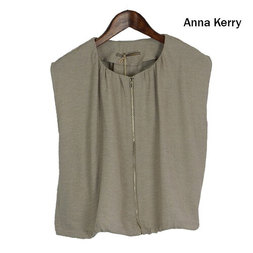 ANNA KERRY（アンナケリー）新着 リネンライクベスト ジレ ノースリーブジャケット 短め丈 袖なしブルゾン 9,856円