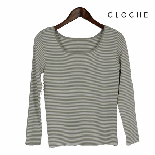 CLOCHE（クロッシェ）新着 スクエアネックニット ボーダー 細かいボーダー 前後着用できる