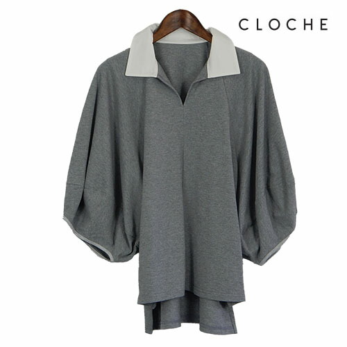 百貨店大売り出し 20％OFF CLOCHE（クロッシェ）新着 ランタンスリーブポロトップス 鹿の子原料品 襟は織り地 音の大きさ捩り