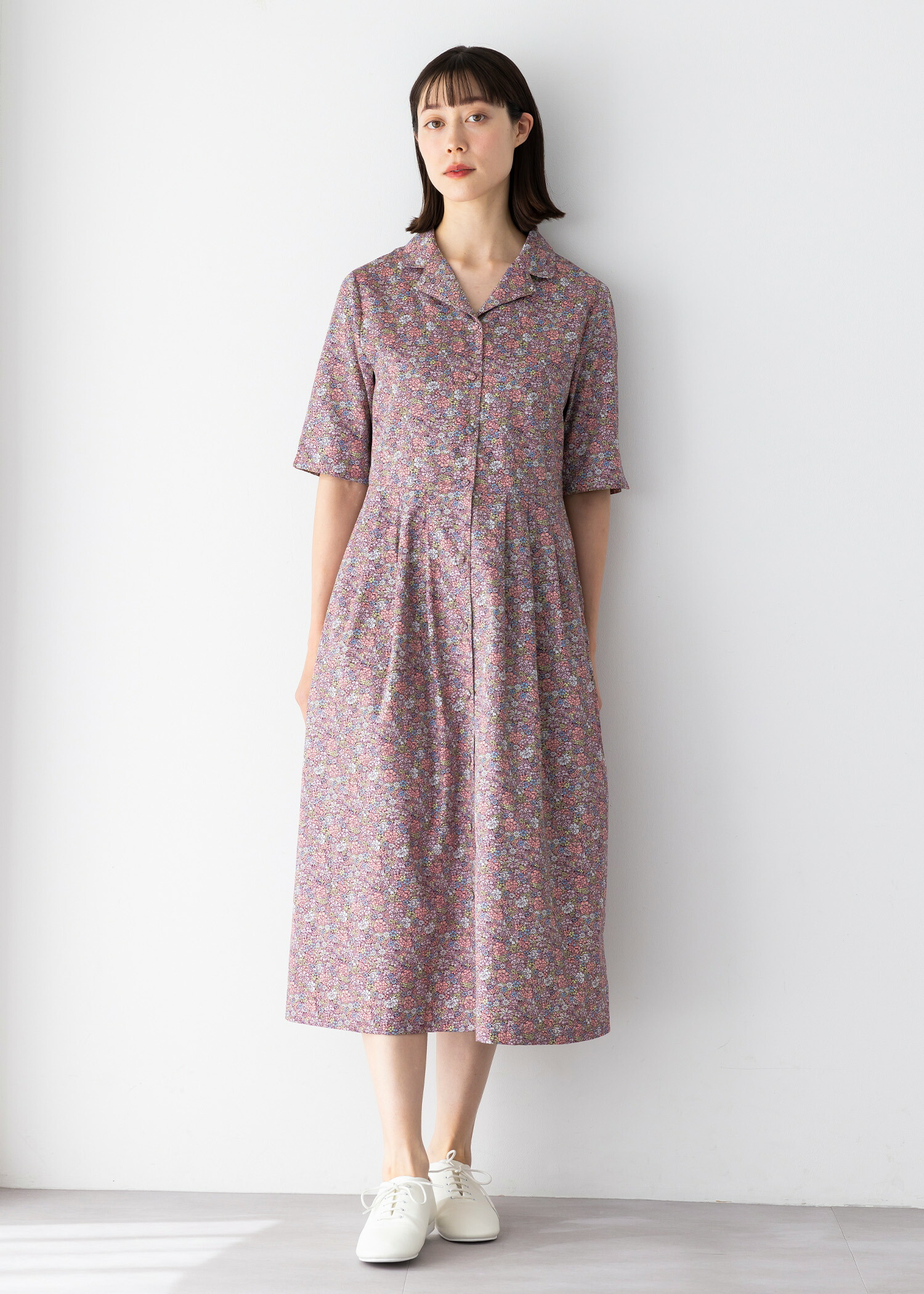 【ピープルツリー 公式】【people tree】V&A オーガニックコットンサテンシャツワンピース フローラリア柄・ピンク系・M/L 【フェアトレード】 【PeopleTree】|People Tree