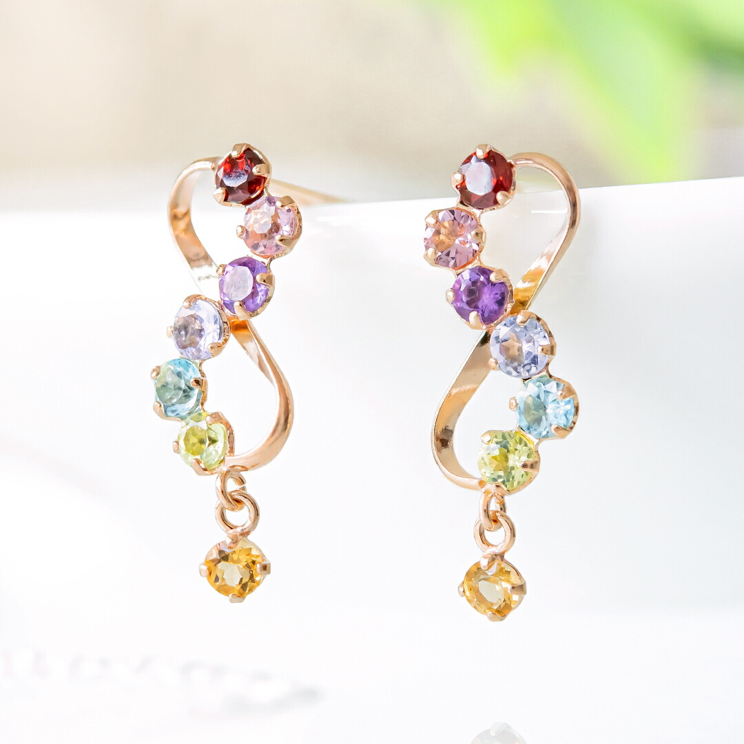 楽天市場】【大人気】K18YG アミュレット マルチカラーストーン ピアス