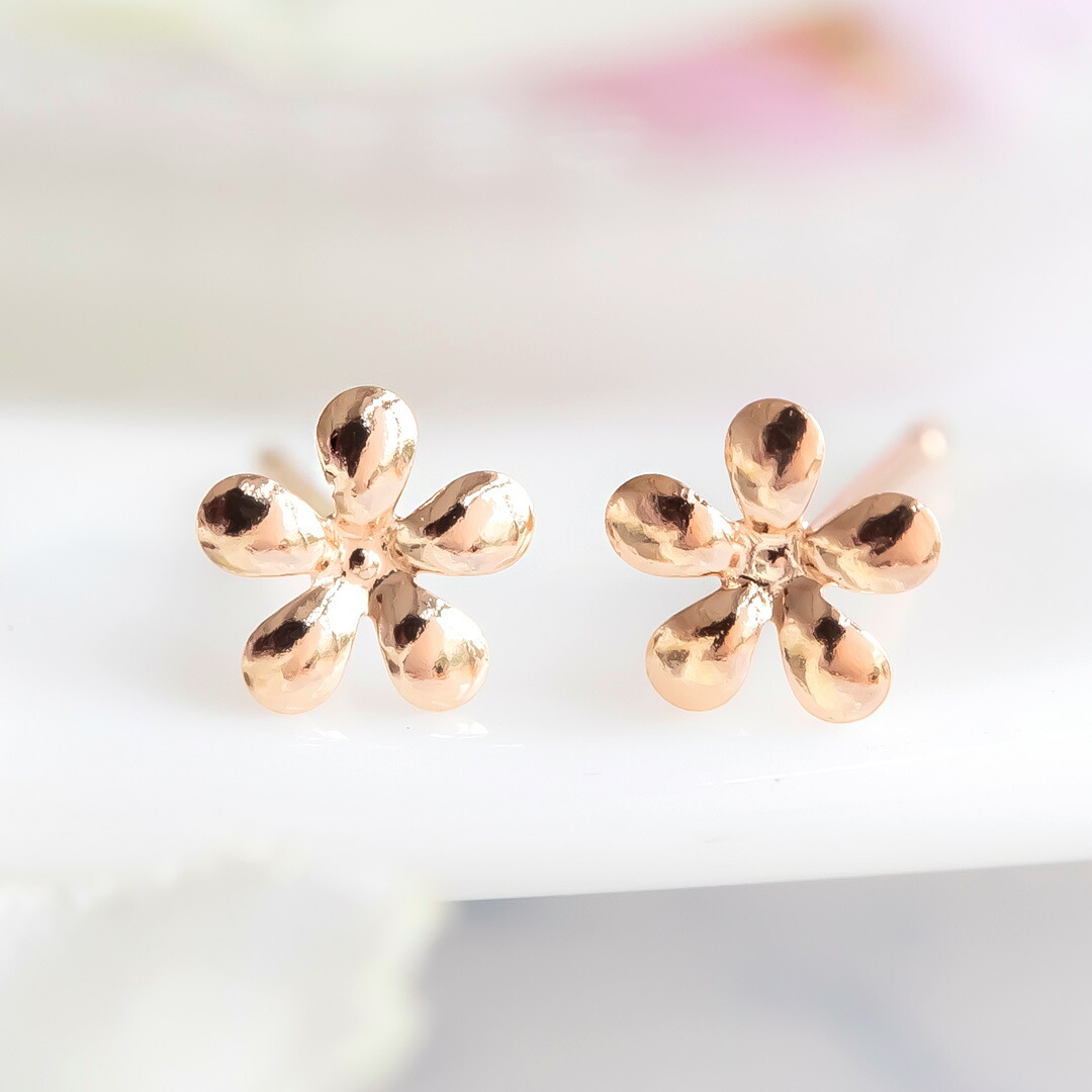 お花のシルエットをデザインしたやわらかなお花のピアス　K18PG お花のシルエットをデザインしたやわらかなお花のピアス K18PG