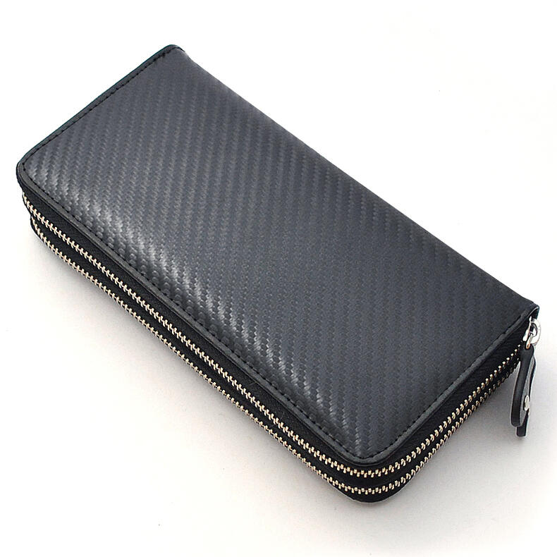 BEAMZSQUARE カーボンレザーダブルファスナー大容量長財布 おしゃれ 誕生日 記念 プレゼント ギフト 送料無料