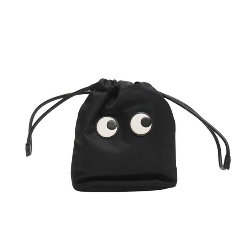 【ギフト対応可】アニヤハインドマーチ ANYA HINDMARCH ドローストリング・ポーチ Eyes Drawstring Pouch ナイロン レザー ユニセックス ブラック おしゃれ 人気 ブランド 誕生日 記念 プレゼント ギフト 送料無料｜perte