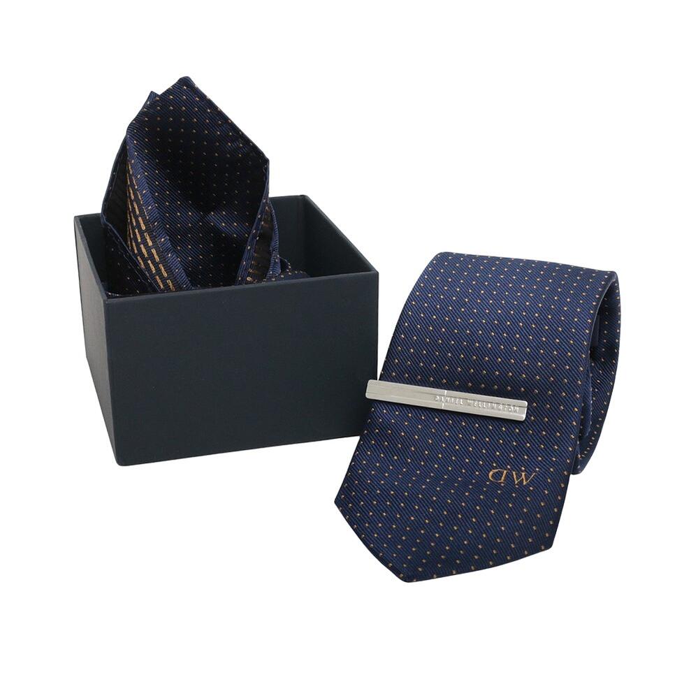 【ギフト対応可】ダニエルウェリントン DANIEL WELLINGTON ネクタイ＆チーフ＆タイバー 3点セット メンズ ドット ネイビー おしゃれ 人気 ブランド 誕生日 記念 プレゼント ギフト 送料無料｜perte