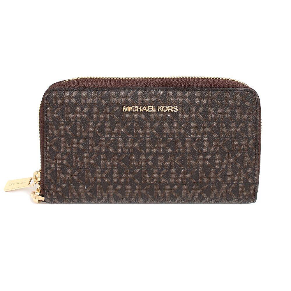 【ギフト対応可】マイケルコース MICHAEL KORS 長財布 Jet Set Travel Large Zip Around Continental Wallet ジェット セット シグネチャー ロゴ レディース ラウンドファスナー ブラウン ファッション 人気 ブランド おしゃれ 誕生日 記念 プレゼント ギフト 送料無料｜perte