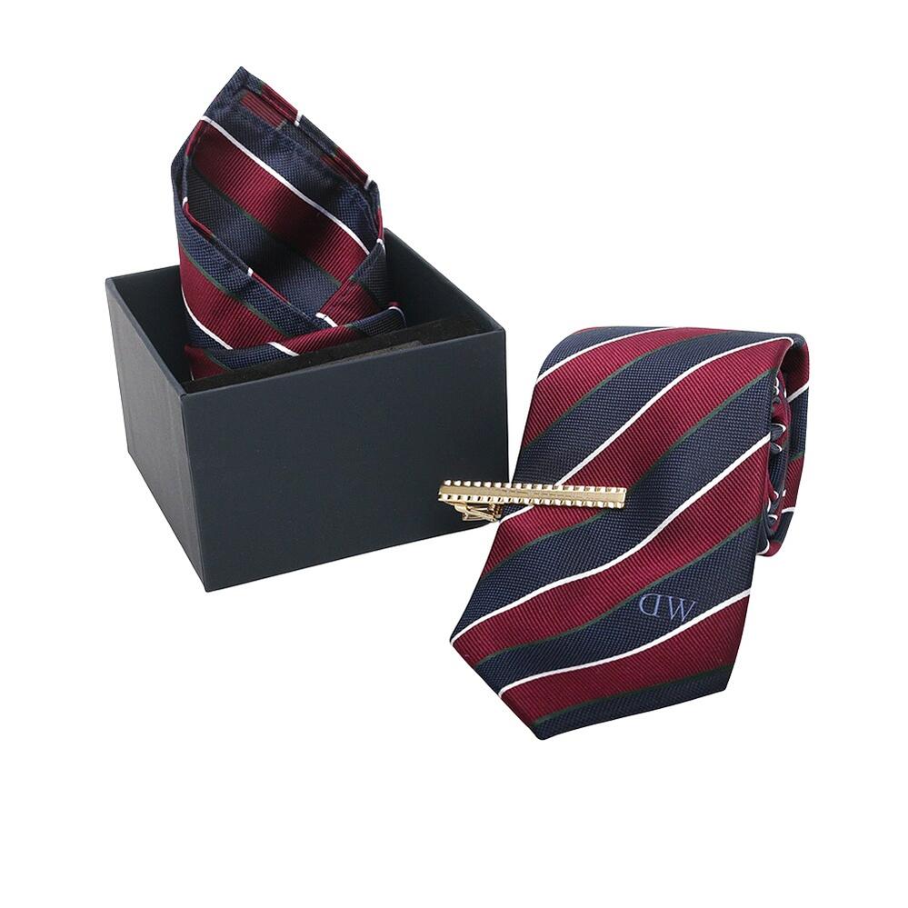 【ギフト対応可】ダニエルウェリントン DANIEL WELLINGTON ネクタイ＆チーフ＆タイバー 3点セット メンズ ストライプ ワインレッド ネイビー おしゃれ 人気 ブランド 誕生日 記念 プレゼント ギフト 送料無料