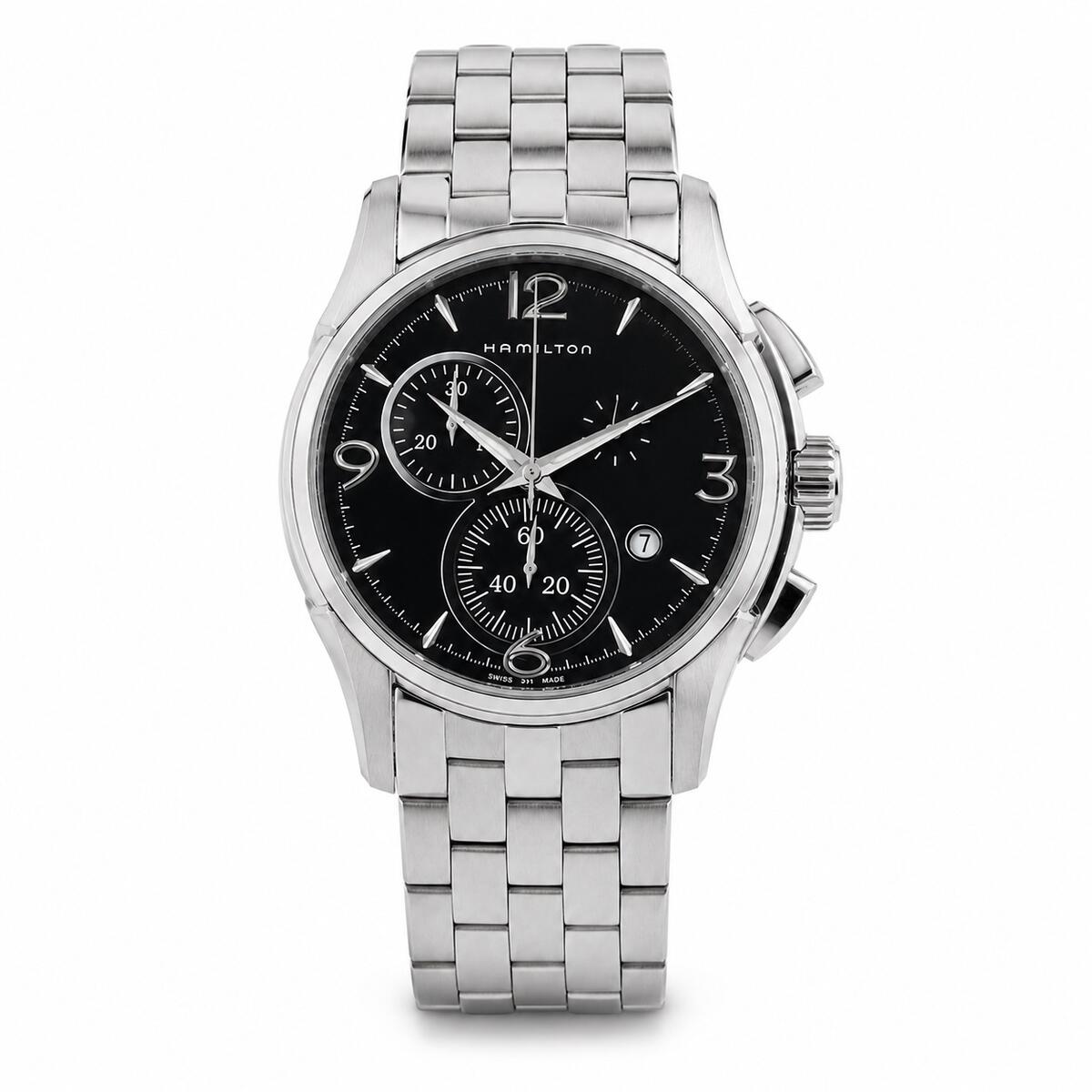 【ギフト対応可】ハミルトン HAMILTON 腕時計 Jazzmaster Chronograph Quartz Black Dial ジャズマスター クロノグラフ メンズ ブラック クオーツ アナログ ウォッチ 人気 ブランド おしゃれ 誕生日 記念 プレゼント ギフト 送料無料｜perte