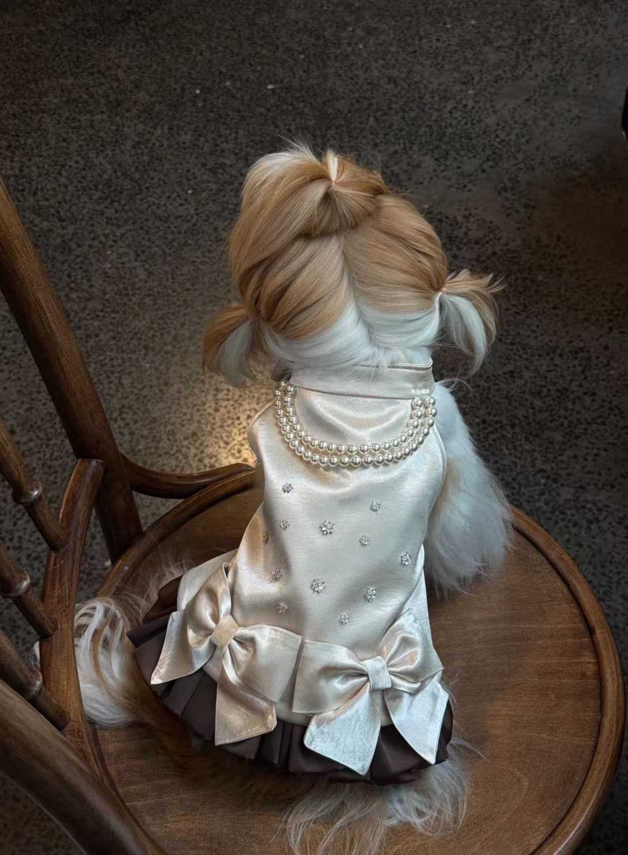 犬服 ドレス ハンドメイド オーダーメイド パール リボン 高級 犬用 ワンピース 小型犬 トイプードル チワワ マルチーズ ヨーキー 誕生日 記念日 結婚式 撮影会 お呼ばれ 送料無料｜perfect interior