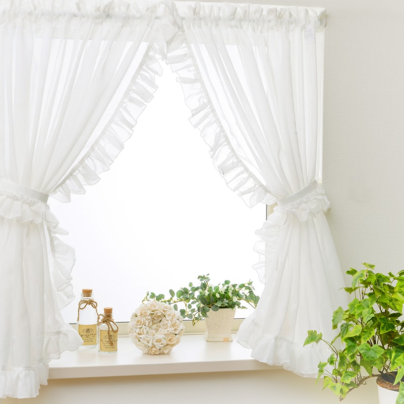 楽天市場 1cm刻みのレースカーテン オーダー オーダーカーテン 両開き 2枚セット 片開き 1枚 小窓 小窓カーテン おしゃれ かわいいリーブルl型フリルフリルなしリボンアップ 小窓 カフェカーテン オシャレ 代引き不可 パーフェクトスペース カーテン館