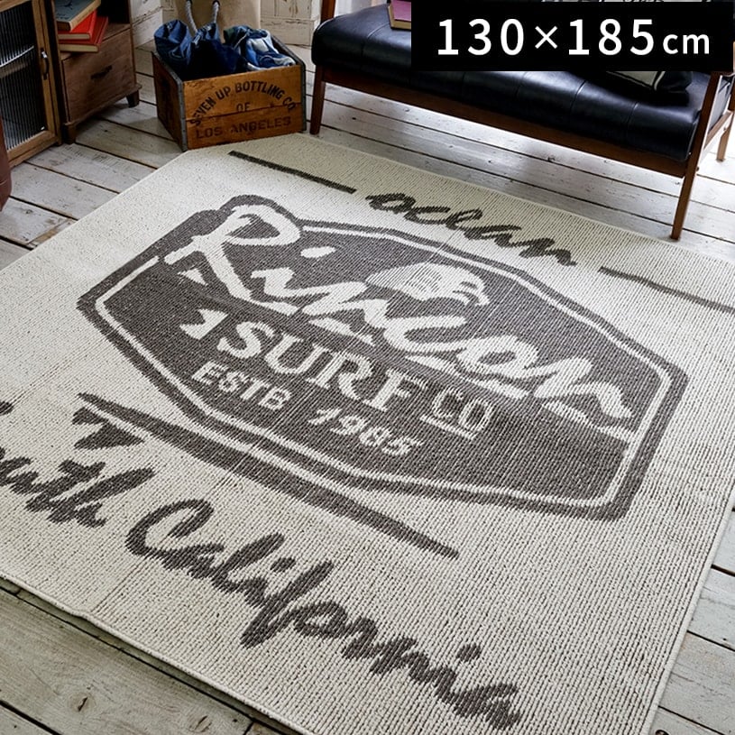 楽天市場 ラグ おしゃれ 130 185 ラグマット ラグカーペット メンズ 英字 西海岸 ラグ カリフォニア グレー130 185cm 代引き不可 パーフェクトスペース カーテン館