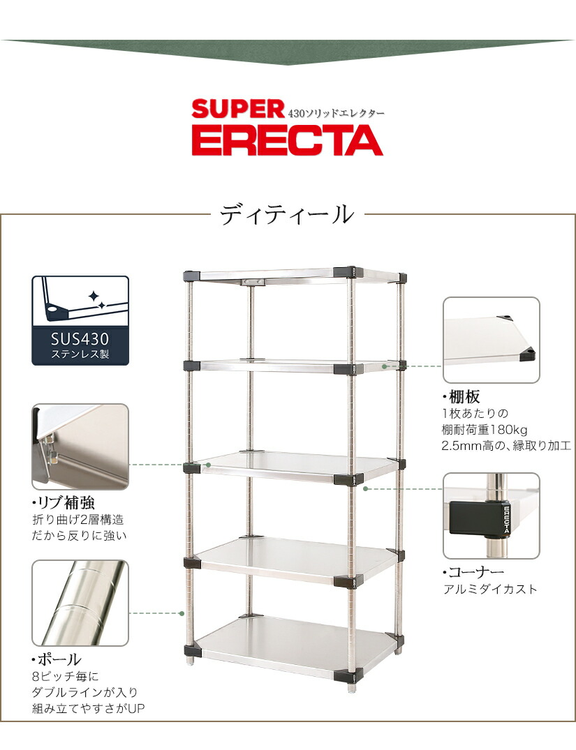 エッセンシャルコンフォート エレクター 304ソリッドエレクターシェルフ 間口1063×奥行614×高さ1384 5段 ▽537-0973  LSS1070SXPS1390-5 1台