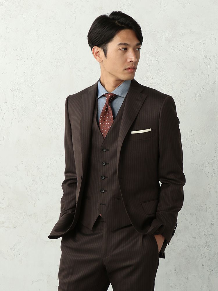 メンズスーツ 釦 クラシコ3ptw棒縞2bntsbp洗い上背抜 褐色 秋冬 A5 A6 Ab4 Ab5 Ab6 Ab7 Y4 Y5 Y6 Y7 Psfa Cciampnr Com