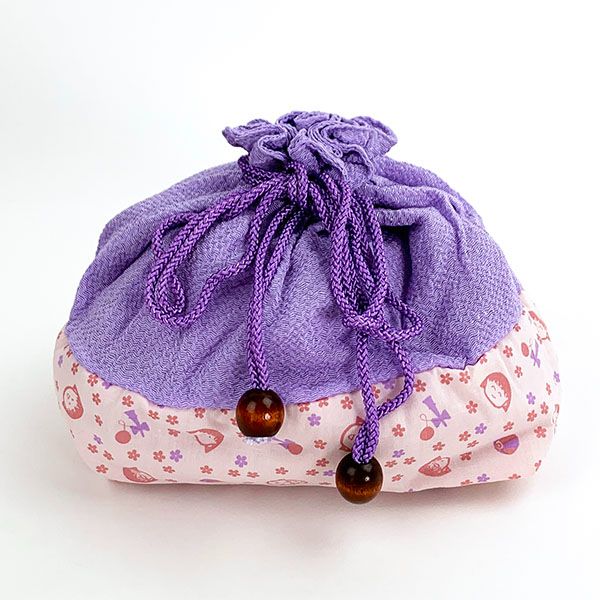 ちびまる子ちゃん 和小物シリーズ 紫 巾着 ポーチ 縮緬 和 小物入れ画像
