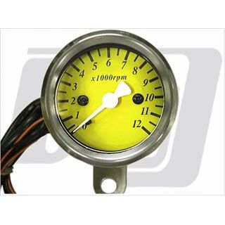 ガッツクローム 48mm タコメーター 電気式 EVO/ショベル カラー 黄 4100-5013
