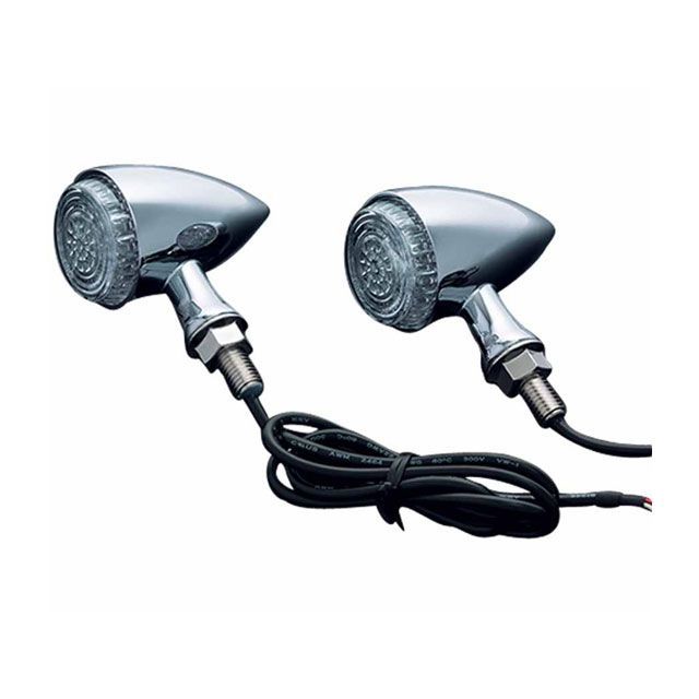 クリアキン トーピード インジケーター ライト クローム ペア リアユニバーサル 12V M10-1.5x25mmマウンティングスタッド用 T14-KUR2507｜モトメガネ 店