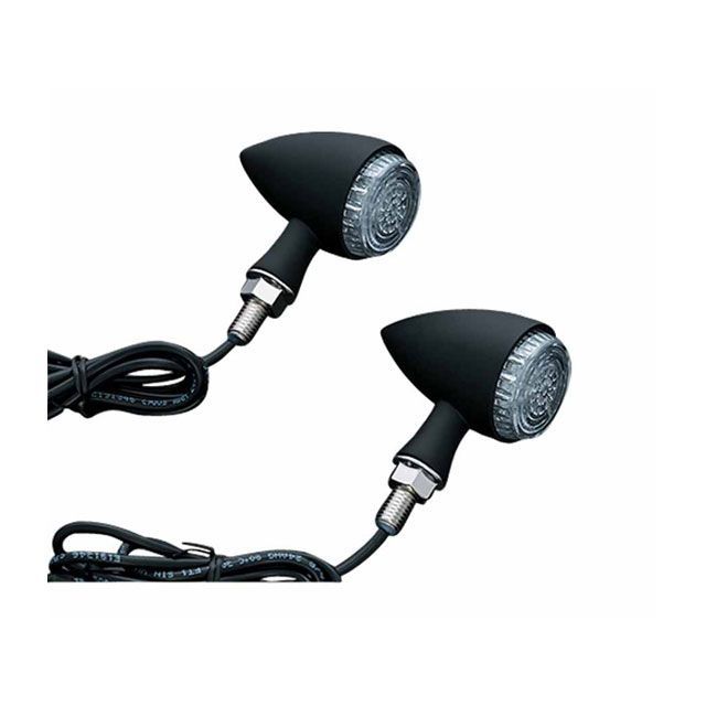 クリアキン トーピード インジケーター ライト ペア マットブラック ユニバーサル 12V M10-1.5x25mmマウントスタッド T14-KUR2509｜モトメガネ 店