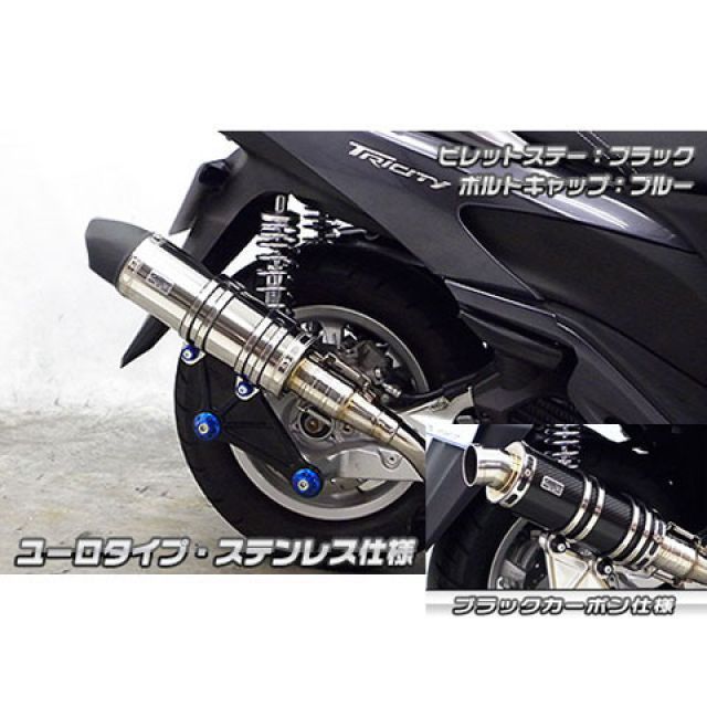 ウイルズウィン トリシティ125用 アニバーサリーマフラー ユーロタイプ ブラックカーボン仕様 トリシティ125 ビレットステー ブラック ボルトキャップ ブラック オプション オプションB|モトメガネ 店