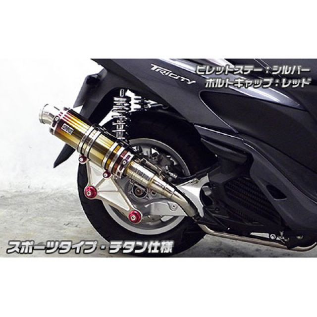 ウイルズウィン トリシティ125用 アニバーサリーマフラー スポーツタイプ チタン仕様 トリシティ125 ビレットステー シルバー ボルトキャップ レッド オプション なし|モトメガネ 店