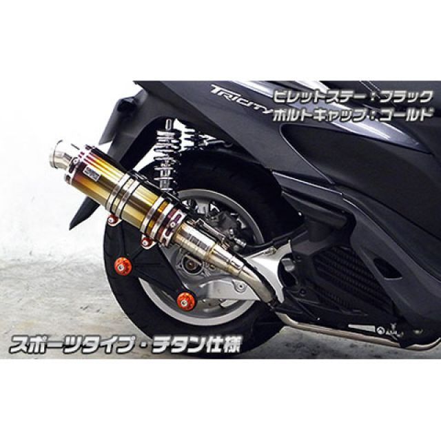 ウイルズウィン トリシティ125用 アニバーサリーマフラー スポーツタイプ チタン仕様 トリシティ125 ビレットステー ブラック ボルトキャップ ゴールド オプション なし|モトメガネ 店