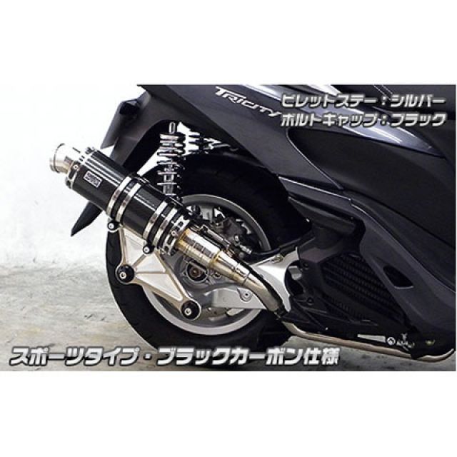 ウイルズウィン トリシティ125用 アニバーサリーマフラー スポーツタイプ ブラックカーボン仕様 トリシティ125 ビレットステー シルバー ボルトキャップ シルバー オプション オプションB|モトメガネ 店